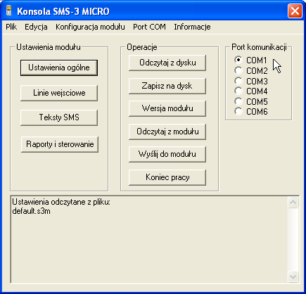 7. Program Konsola SMS-3 MICRO Program Konsola SMS-3 Micro jest aplikacją pracującą w środowisku Windows na komputerze PC, przewidzianą do konfigurowania ustawień modułu SMS-3 MICRO. 7.