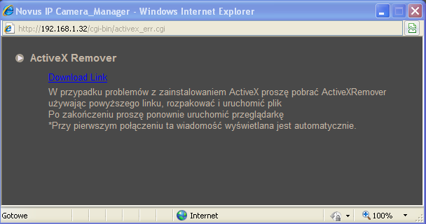 instrukcja obsługi wer.1.0. POŁĄCZENIA SIECIOWE ZA POMOCĄ PRZEGLĄDARKI WWW Jeżeli instalacja przeprowadzona w ten sposób się nie powiedzie należy zmieć ustawienia zabezpieczeń przeglądarki.