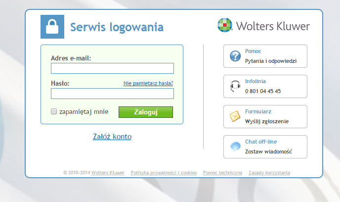 2. Logowanie Link do serwisu logowania www.logowanie.wolterskluwer.pl W pola należy wpisać swój adres e-mail oraz hasło. Następnie należy kliknąć jan.kowalski@firma.