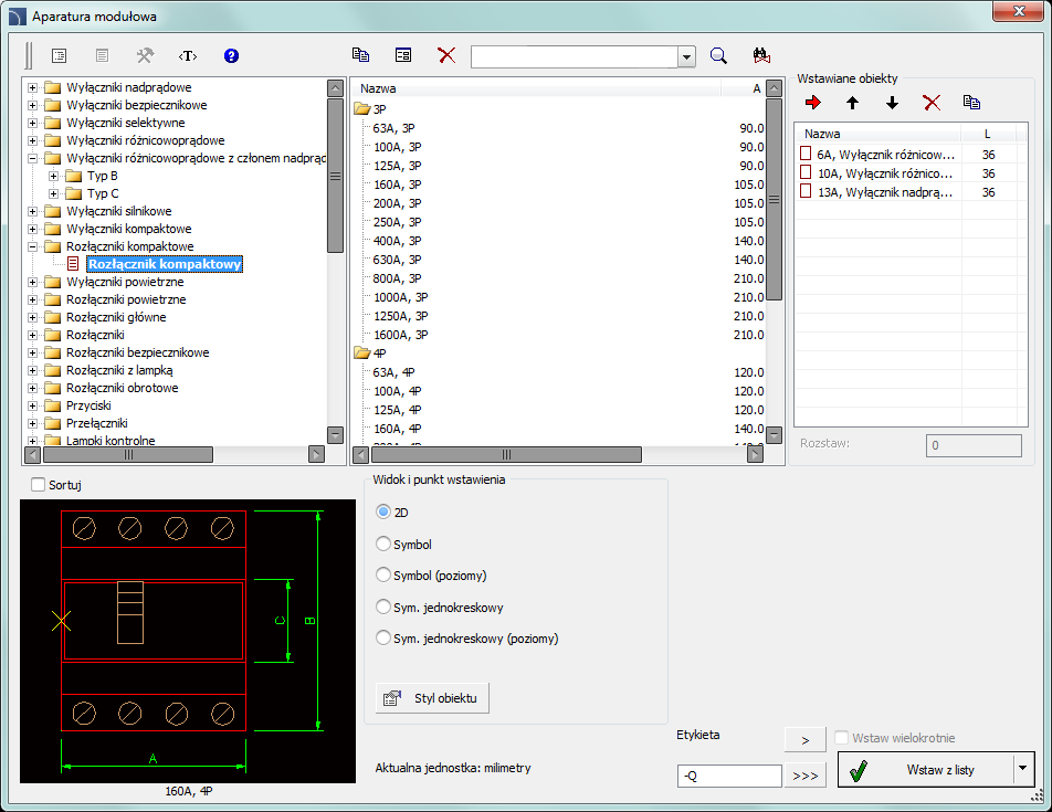 CADprofi Electrical: Aparatura modułowa Aparatura modułowa Polecenie Aparatura modułowa zawiera wiele typów aparatury łączeniowej, zabezpieczającej i innych elementów wykorzystywanych w projektach