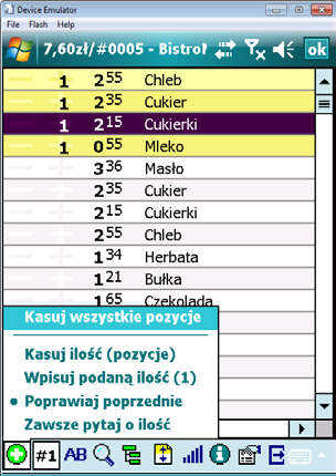 Funkcje ikon w zamówieniu Ikona sposobu zmiany ilości ikona umożliwia zmianę sposobu ustalania ilości: Kasuj wszystkie pozycje usuwa z zamówienia wszystkie zamówione pozycje.