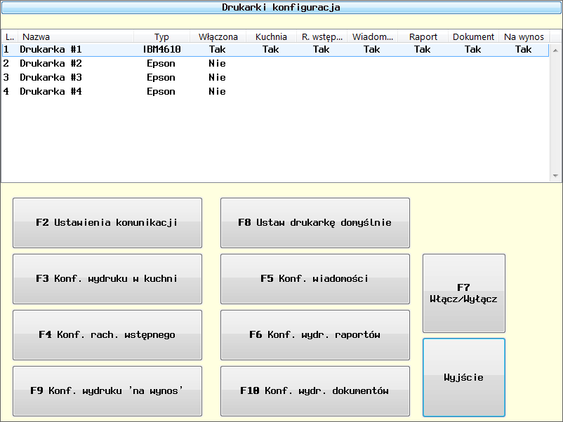 Konfiguracja drukarek kuchennych Bistro umożliwia zdefiniowanie 4 drukarek kuchennych.