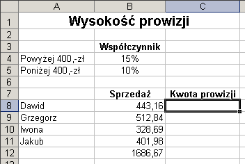 Rysunek 5.61. Podstawowa struktura arkusza do obliczania prowizji zastosowanie funkcji JEŻELI. Rysunek 5.62.