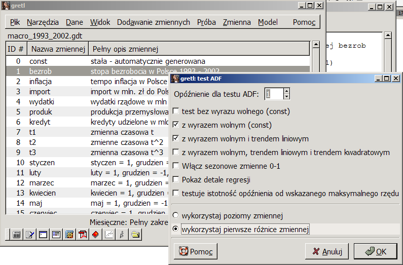 Obliczona warość saysyki esu jes większa niż warość kryyczna odczyana z ablic (w Grelu wykorzysywane są auomaycznie asympoyczne warości kryyczne, ale dla skończonej liczby obserwacji możemy posłużyć