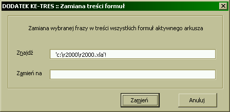 4. Funkcje udostępniane przez Dodatek KE 13/46 Wynik powyższego zapytania: 4.1.3. Zamiana treści formuł Funkcja umożliwia dokonanie zamiany wskazanej frazy w treści formuł.