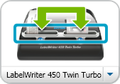 Dostosowywanie jakości wydruku Używanie obu rolek etykiet Model LabelWriter Twin Turbo może automatycznie zmieniać rolki etykiet, jeśli trzeba wydrukować więcej etykiet niż zostało na rolce.