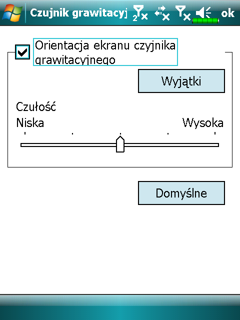 Czujnik grawitacyjny Czujnik grawitacyjny komputera Pocket PC może rozpoznać jego orientację, po zmianie położenia ręką i odpowiednio zmienić orientację ekranu.