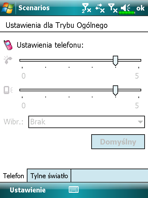 Scenariusze Dotknij, Programy, Telefon, a potem Scenariusze. ❶Wybierz tryb. ❷Przycisk Szczegóły: ustaw odpowiednie opcje dla trybu, takie jak głośność, podświetlenie itd.