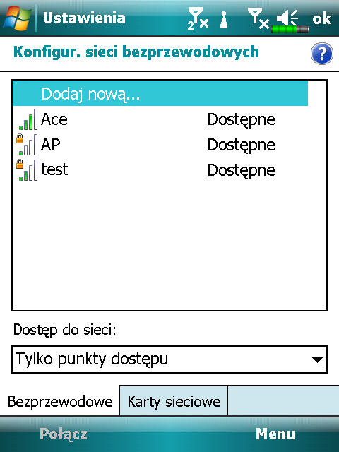 4. Jak na obrazku po lewej, upewnij się, że Sieć Moja Praca jest wybrana dla obu elementów, na koniec dotknij, aby zapisać i zamknąć. Sieć Moja Praca jest rodzajem połączenia WLAN.