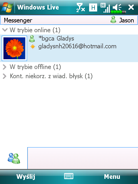 Praca z Kontaktami Jeżeli już używasz Windows Live Messenger na swoim komputerze osobistym, Twoje kontakty pokażą się na Twoim Pocket PC bez ich ponownego dodawania.