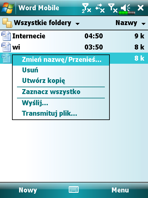 ❶ ❷ ❸ ❹ ❶Wybierz rodzaj folderu, który chcesz wyświetlić na liście. ❷Dotknij, aby zmienić porządek sortowania listy. ❸Dotknij, aby otworzyć dokument.