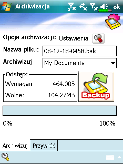 Pliki archiwum Tryb kreatora ❶ ❶Dotknij Archiwizuj. ❷Dotknij przycisku Przywróć Kreator poprowadzi Cię przez kolejne kroki. ❸ Standardowy: przełącz do trybu standardowego.