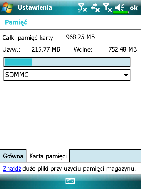 Zarządzanie pamięcią Stan pamięci Dotknij, Ustawienia, zakładka System, a potem Pamięć. Dotknij zakładki Główne. ❶ ❶Stan pamięci i i pamięci programowej.