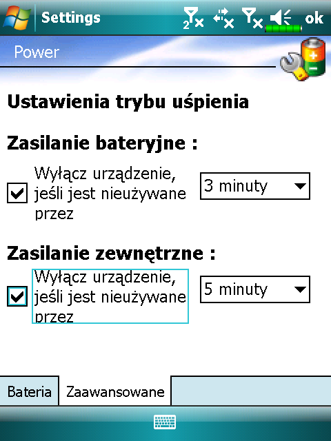 Tryb czuwania 1. Naciśnij przycisk Zasilanie Pocket PC i wejdź w tryb czuwania. W tym trybie ekran jest wyłączony, a wszystkie urządzenia peryferyjne działają w trybie oszczędzania energii.