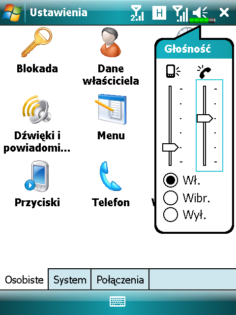 Regulacja głośności Dotknij u góry i pod.ustaw dźwięki wszystkich programów. ustawia głośność dźwięku telefonu. 1.