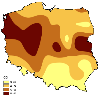 Susze i deficyt wody Okresowe pojawianie się susz jest cechą charakterystyczną klimatu Polski. W ciągu ostatnich 60 lat obserwuje się rosnącą częstotliwość tego zjawiska.