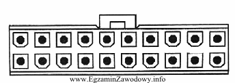 171. Na rysunku pokazano złącze typu a) ATX 40 pin b) AT c) ATX v8 d) ATX 20 pin 172. Która z częstotliwości odświeżania monitora LCD obsługiwana jest przez karty graficzne pracujące w trybie WXGA?