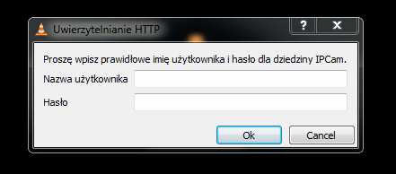program VLC Player zobaczysz to co niżej : Czyli pytanie o Login i Hasło to znaczy że nie odblokowałeś możliwości oglądania przekazu dla gości /