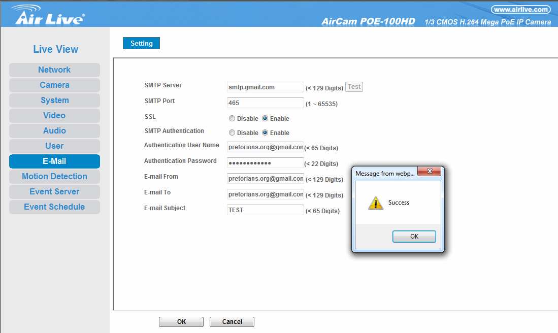 com SMTP Port : 465 SSL : enabled SMTP Autentication : enabled Authentication User Name : tu wpisujemy pełny adres email Authentication