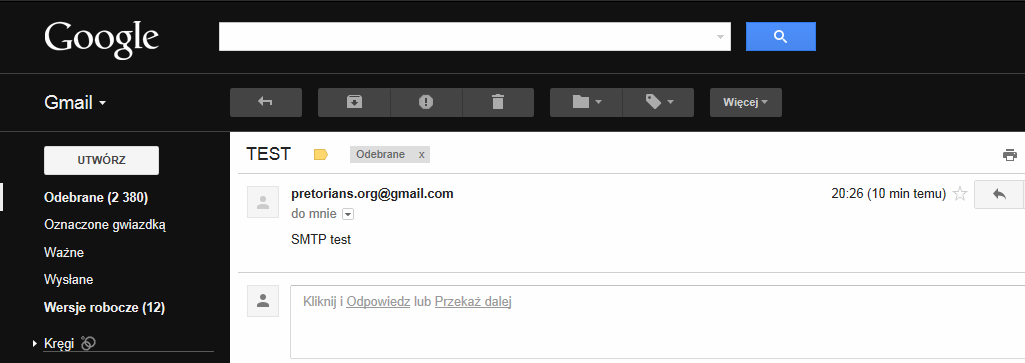 Przykład konfiguracji serwera powiadamiania e-mail usługa gmail.