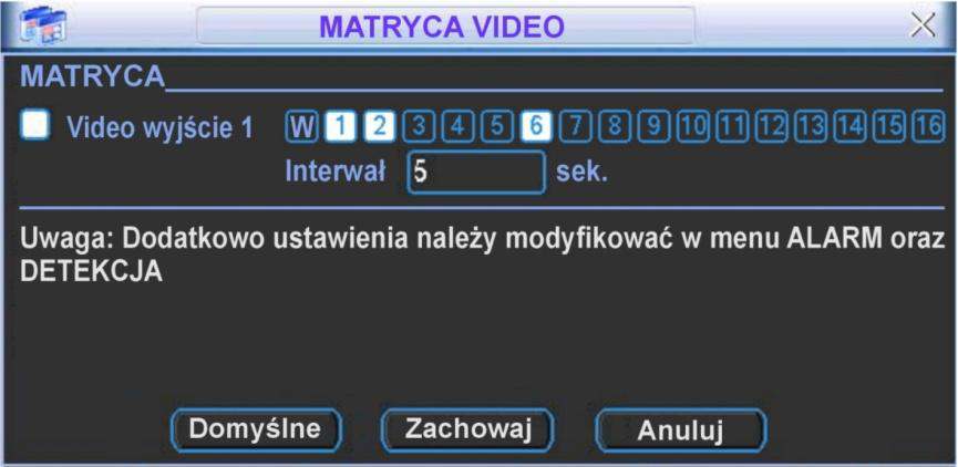 Mo na tutajś aktywować wyj cie (trzeba zaznaczyć kwadrat po lewej stronie napisu Video wyj cie 1 ) oraz wybrać kanały, które b d pojawiać si sekwencyjnie na tym wyj ciu.