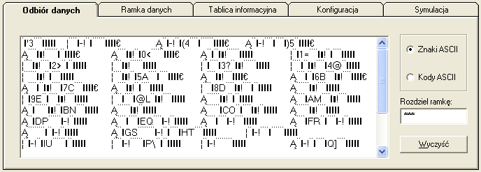 10.3 Przejdź do zakładki Odbiór danych (rys. 10.4a). Wybierz opcję Znaki ASCII. W polu tekstowym pojawiają się znaki wysyłane przez panel stacji meteorologicznej łączem RS232C.