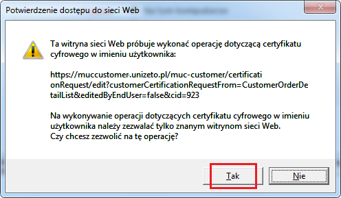 Rysunek 2 Aktywacja certyfikatu Trusted VPN wybór metody 2.