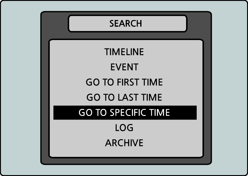 5-2-3. Wyszukiwanie pierwszego zapisu (GO TO FIRST TIME). Dostęp do najstarszego zapisu wideo na twardym dysku rejestratora możliwy jest za pomocą funkcji GO TO FIRST TIME w menu SEARCH.