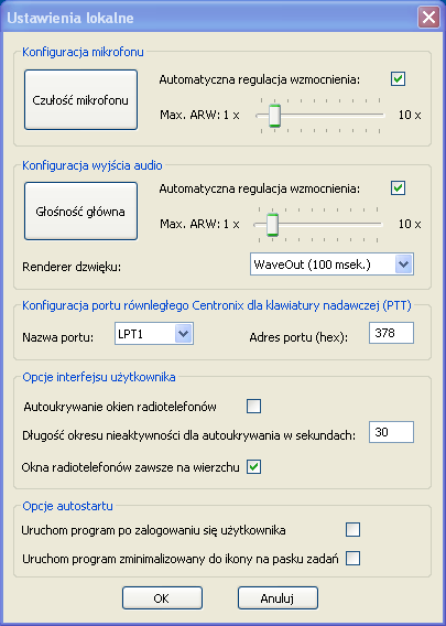 5.3. Ustawienia lokalne Okno to służy do konfiguracji programu RoIP.