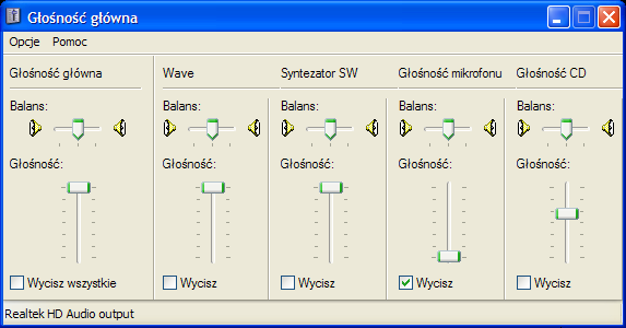 5.3.2. Konfiguracja wyjścia audio Przycisk Głośność główna otwiera okno konfiguracji wyjścia audio.