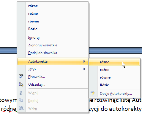 Dodawanie pozycji do autokorekty jest bardzo proste i odbywa się tak samo zarówno w edytorach Microsoft Word 2003/2007/2010 jak i Open Office Writer. Aby dodać nową regułę do autokorekty: 1.