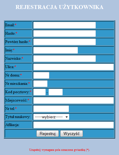 Rys. 3. Rejestracja użytkownika Podczas tworzenia formularza założono [1][10], że pole numer domu może zawierać zarówno wartości liczbowe jak i litery.