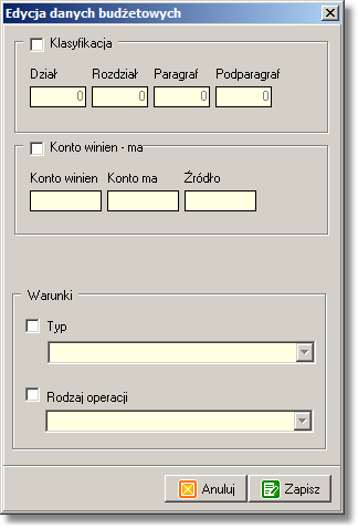 Opis programu 27 pola, czyli Typ i Rodzaj pozostają nieaktywne. Okno edycji funkcjonuje podobnie do opisanego wcześniej okna dodawania nowej pozycji.