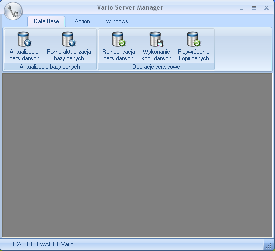 63 W dolnej części okna pokazywana jest informacja, z jaką bazą danych Vario Server Manager aktualnie jest połączony.