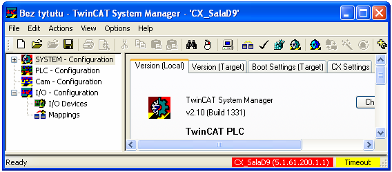 Po wykonaniu powyższych operacji system TwinCAT jest gotowy do współpracy ze sterownikiem CX9000.