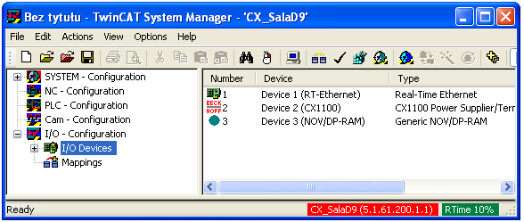 Aktualizacja konfiguracji w sterowniku Jeżeli aktualizacja konfiguracji i uruchomienie System Manager w trybie pracy powiedzie się, na pasku statusu pojawi się, na
