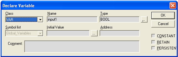 W oknie kodu programu należy wprowadzić program: IF input1=true AND input2=true THEN output:=true; ELSE output:=false; END_IF; Ponieważ zmienne symboliczne input1, input2 oraz output nie zostały