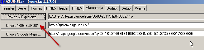 22. Możemy przejść do etapu wysłania pliku do POZGEO poprzez Otwórz ASG-EUPOS. Możemy też zajrzeć do Google Maps ale to zrobiliśmy już wcześniej. IV.