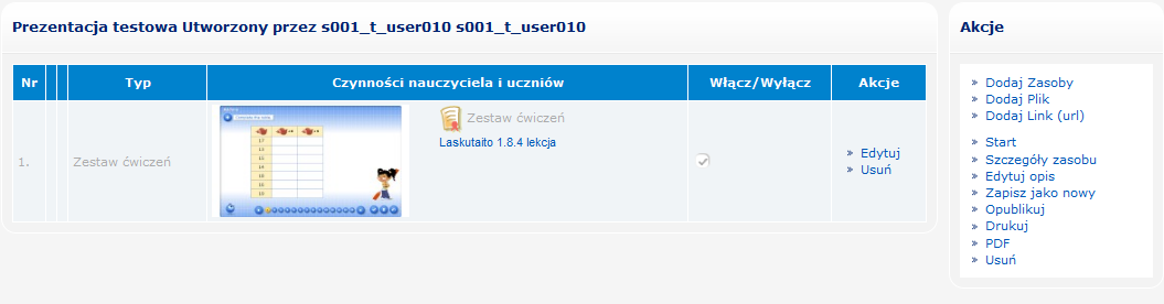 Gotowa prezentacja może wyglądać jak poniżej: Aby dowiedzieć się więcej na temat tworzenia prezentacji przejdź do rozdziału Tworzenie nowej prezentacji.