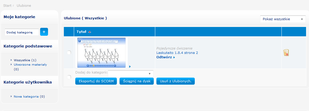 Ulubione Wewnątrz Biblioteki zasobów możliwe jest dodanie niemal każdego rodzaju zasobu do listy twoich ulubionych.