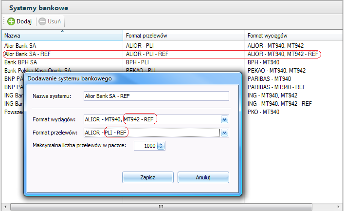 Ustawienia 4 5 Rys. 4-1 Okno dodawania systemu bankowego posiadającego możliwość nadawania numeru referencyjnego.