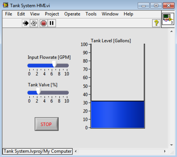 Ćwiczenie 8. Wprowadzenie do modułu LabVIEW DSC (LV DSC Module) ZTMAiPC 11. Wybrać File»Save All i nazwać VI Tank System HMI. 12. Kliknąć Run aby uruchomić VI. 13.