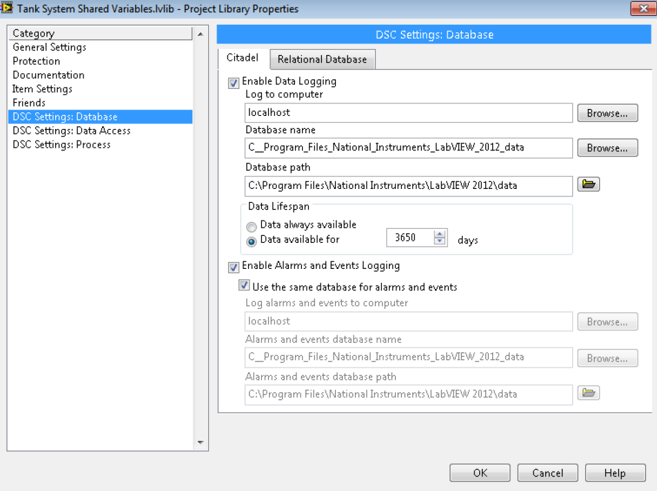 Ćwiczenie 8. Wprowadzenie do modułu LabVIEW DSC (LV DSC Module) ZTMAiPC 3.1.8. Właczanie logowania dla biblioteki projektu Aby włączyć logowanie danych a także logowanie alarmów i zdarzeń dla biblioteki Tank System Shared Variables.