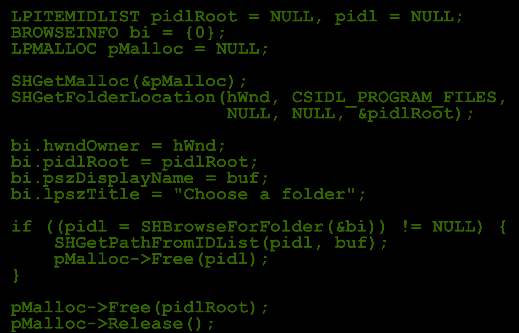 Przykład - SHBrowseForFolder() LPITEMIDLIST pidlroot = NULL, pidl = NULL; BROWSEINFO bi = {0}; LPMALLOC pmalloc = NULL; Wykład 13-5 SHGetMalloc(&pMalloc); SHGetFolderLocation(hWnd,