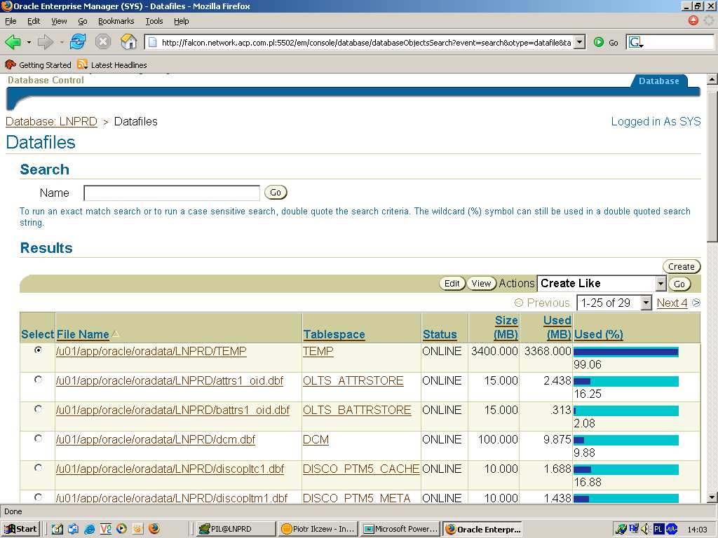 Pliki danych Oracle -