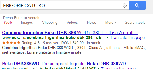 On line Marketing (anonimowy gość) Karolina szuka lodówki (np. Beko) używając wyszukiwarki Google.