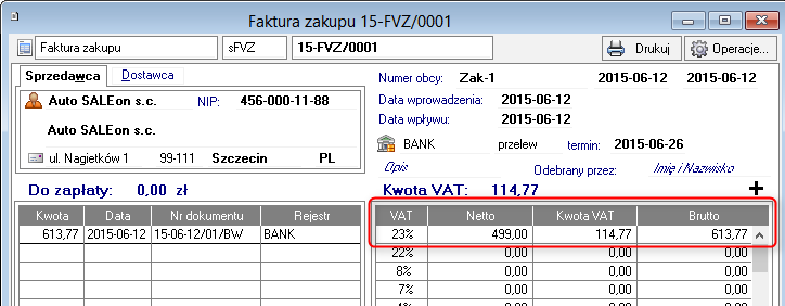 Wyliczanie kwot VAT dla pozycji z odliczeniem 50% VAT Wyliczenia kwot podatku VAT podlegającego i niepodlegającego odliczeniu przeprowadzane są w ramach każdej pozycji dokumentu z osobna.