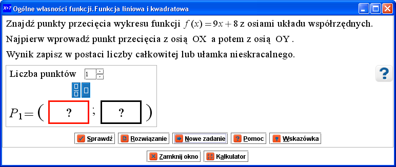 Rysunek poniżej przedstawia przykładowy fragment strony wykładowej z uruchomionym zestawem ćwiczeń dotyczących znajdowania punktów