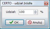 Do usuwania przypisania słuŝą przyciski z ikonką rozerwanego łańcucha: Edycja udziału źródła w lokalu moŝliwa jest poprzez jego dwuklik jest to konieczne w przypadku kilku źródeł w danym lokalu: