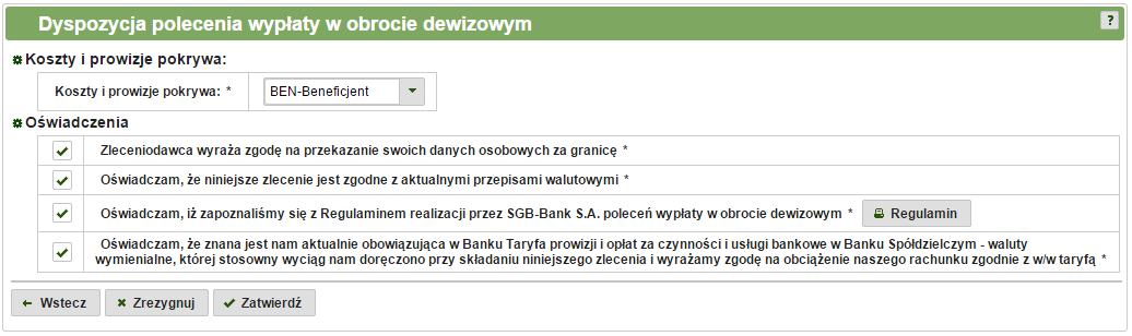 W kolejnym kroku wyświetlony zostanie formularz z danymi zleceniodawcy (rys 313) Należy w nim uzupełnić pola: Zleceniodawca oraz PESEL, a następnie kliknąć przycisk Rys 313: Dyspozycja polecenia